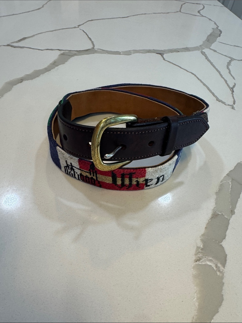 Smathers & Branson International Needlepoint Leather Belt with Brass Buckle